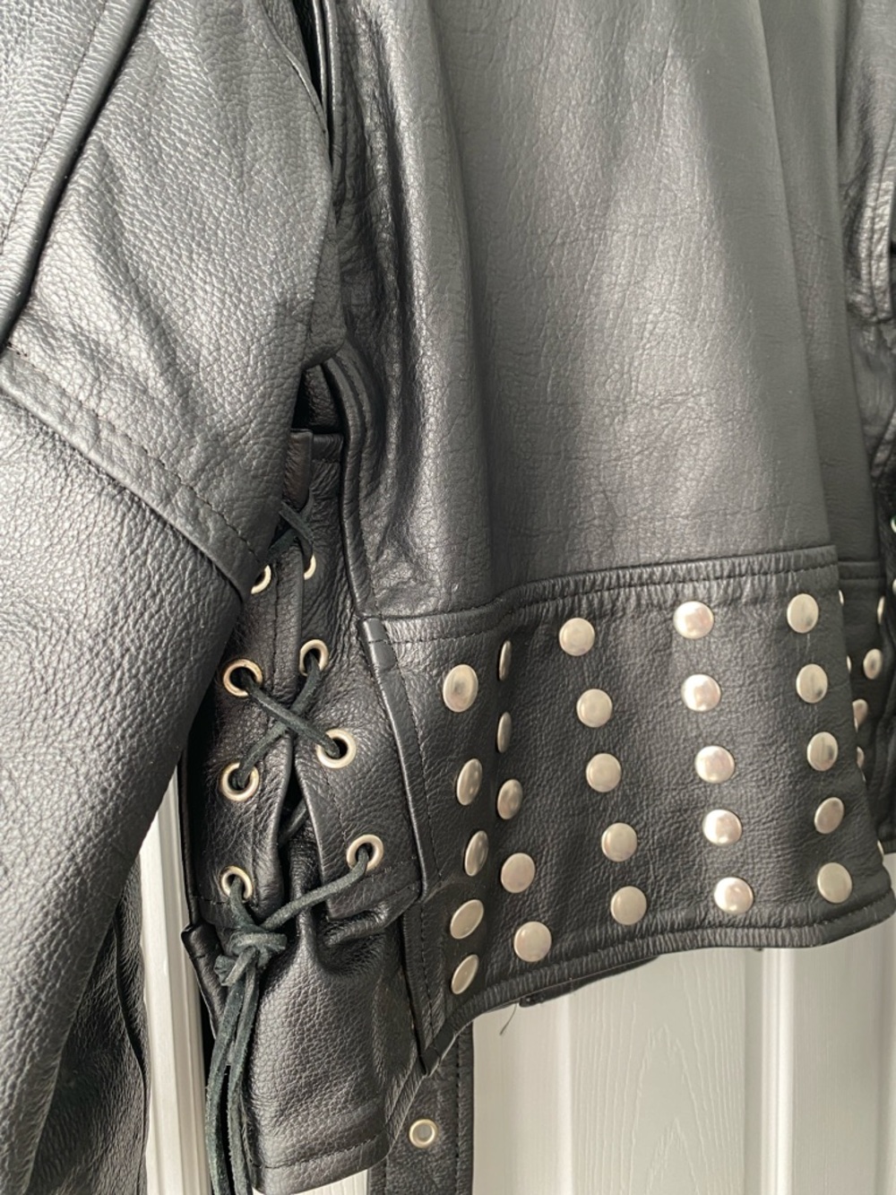 Black Studded Leather Biker Jacket - Picture 3 of 6